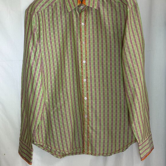 NWOT Robert Graham Men's 100% Cotton Woven Long Sleeve Shirt - Green Stripe -2XL - Picture 2 of 7